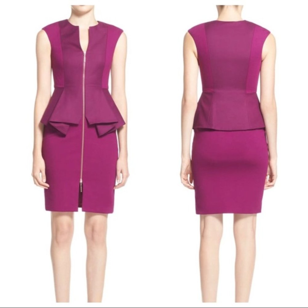 NWOT Ted Baker Jamthun peplum zip up dress fucshia sz TB 1 / 2-4 US size